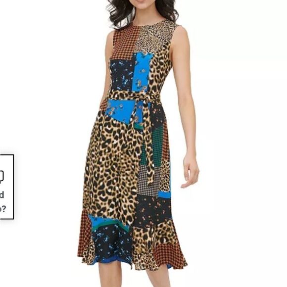 Calvin KleinPatchwork-Print Belted Dress - Picture 1 of 10